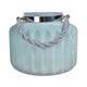 Fsy Decorative Vase | Silver Handle | Light Blue Frosted Glass | 10"