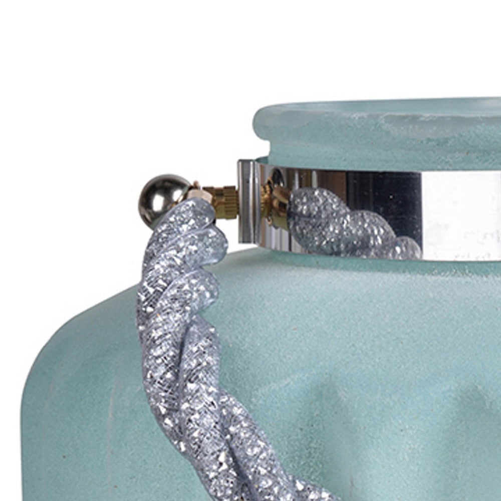 Fsy Decorative Vase | Silver Handle | Light Blue Frosted Glass | 10"