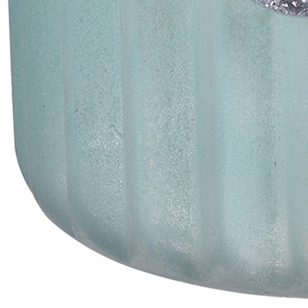 Fsy Decorative Vase | Silver Handle | Light Blue Frosted Glass | 10"