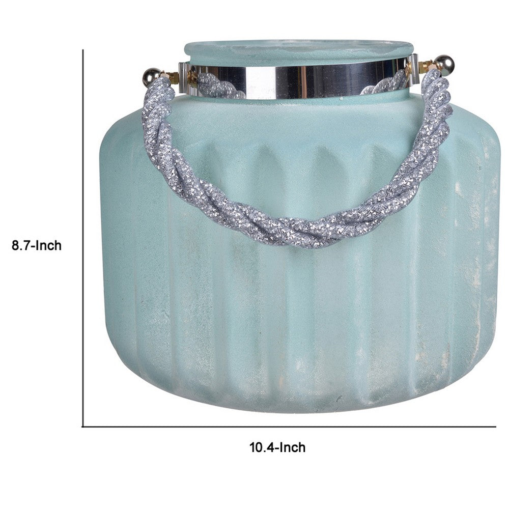 Fsy Decorative Vase | Silver Handle | Light Blue Frosted Glass | 10"