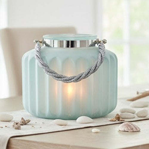Fsy Decorative Vase | Silver Handle | Light Blue Frosted Glass | 10"