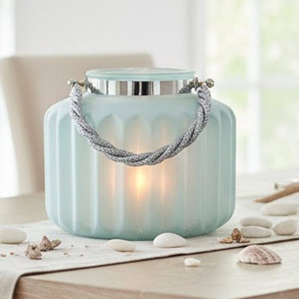 Fsy Decorative Vase | Silver Handle | Light Blue Frosted Glass | 10"