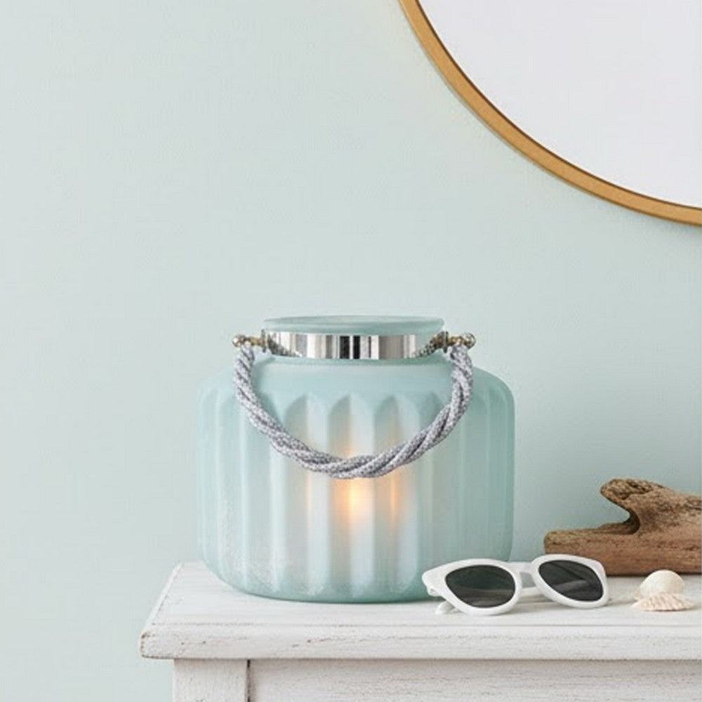 Fsy Decorative Vase | Silver Handle | Light Blue Frosted Glass | 10"