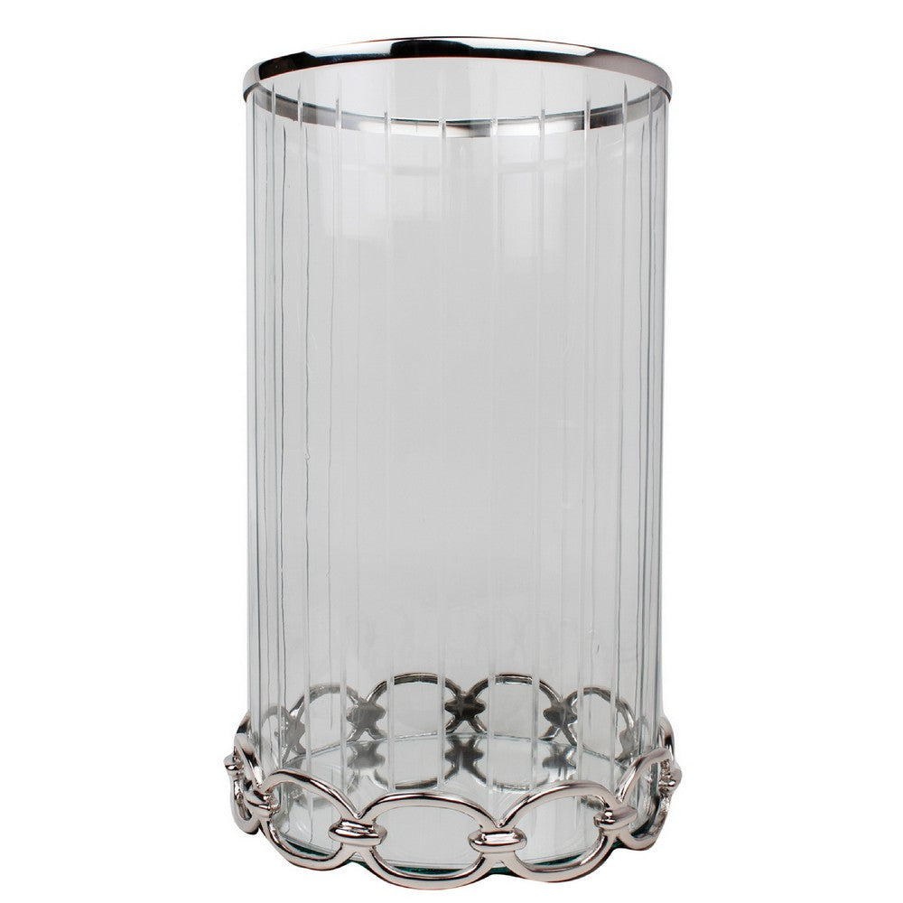 Vintage Candle Holder | Clear Glass Hurricane | 18" Silver Accent Rim