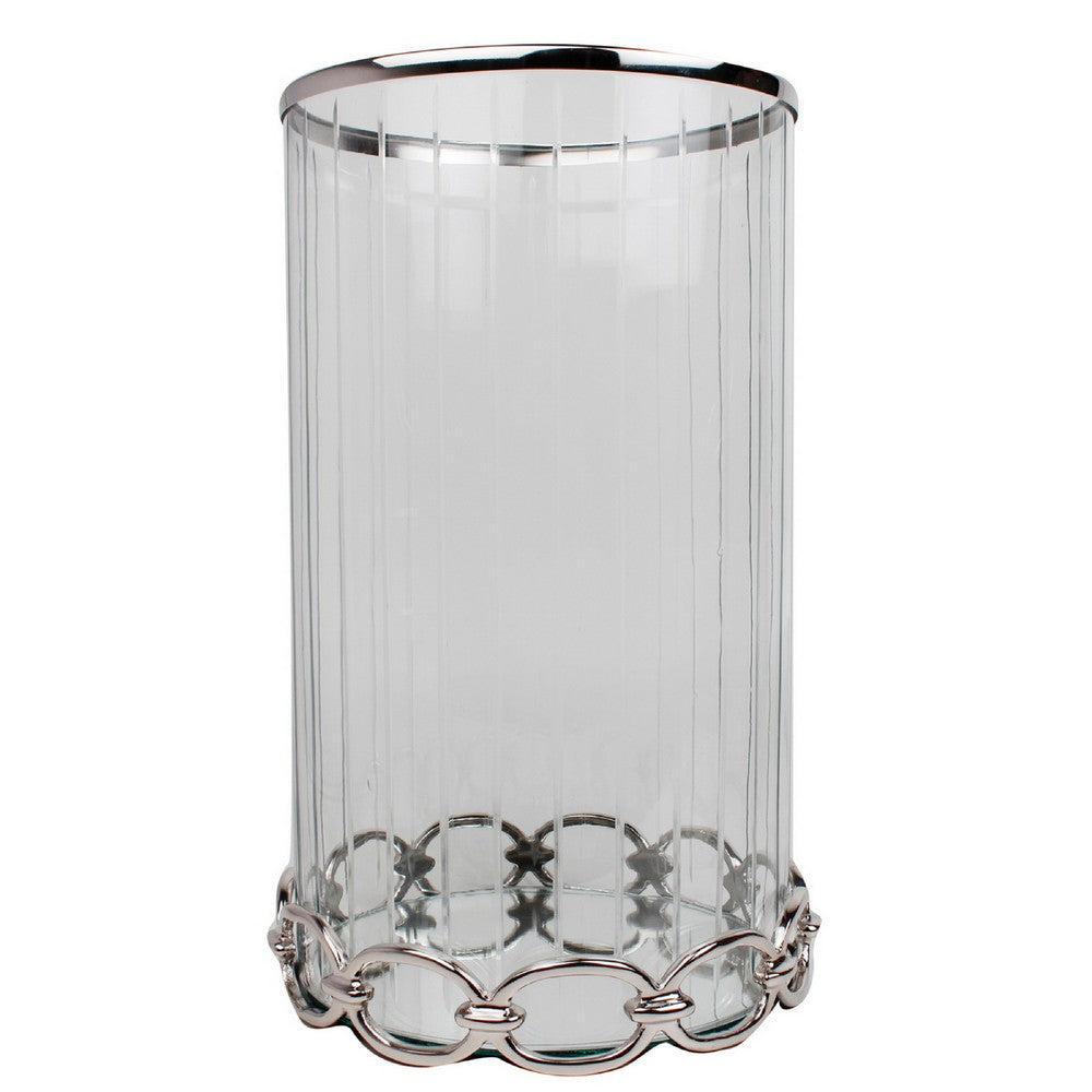 Vintage Candle Holder | Clear Glass Hurricane | 18" Silver Accent Rim
