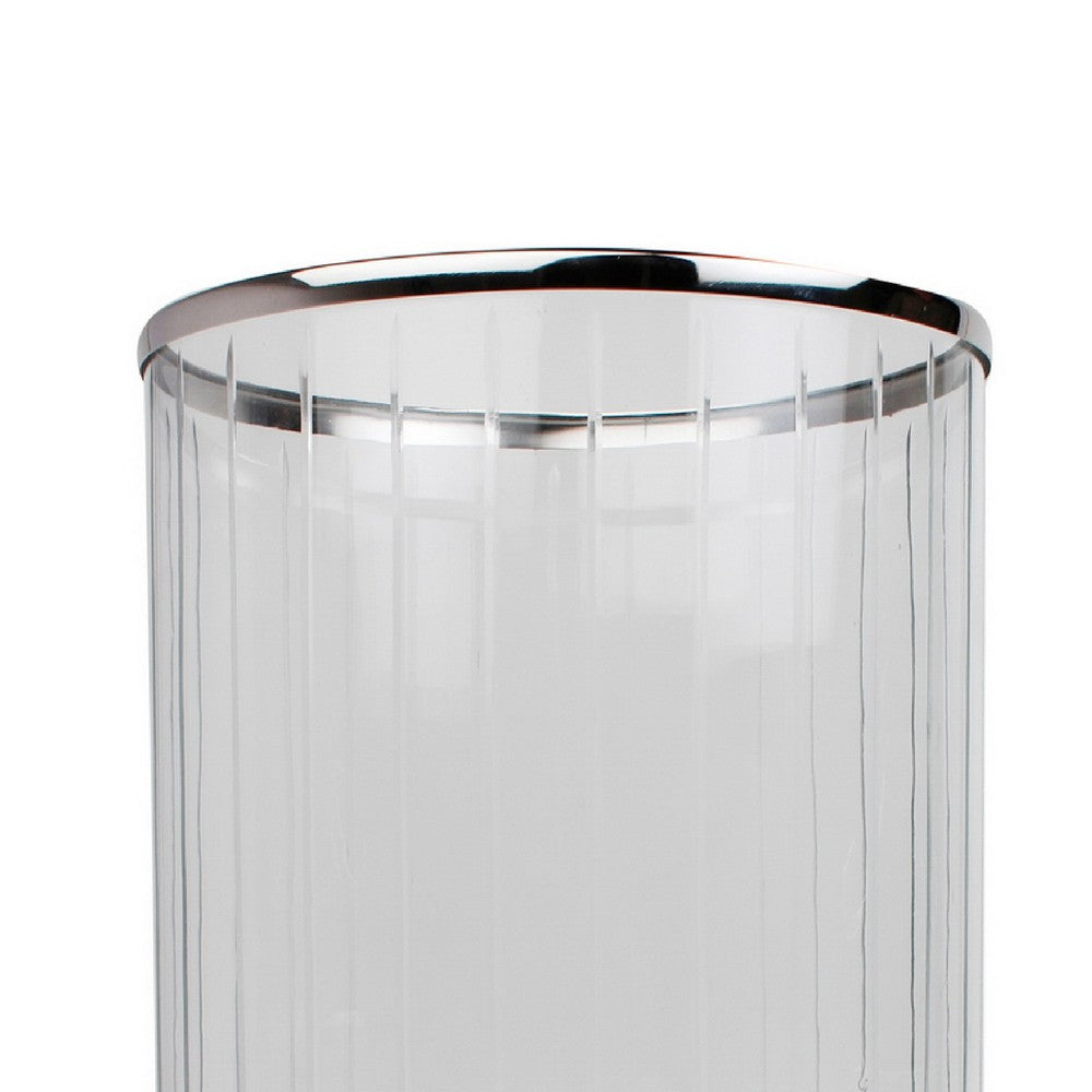 Vintage Candle Holder | Clear Glass Hurricane | 18" Silver Accent Rim