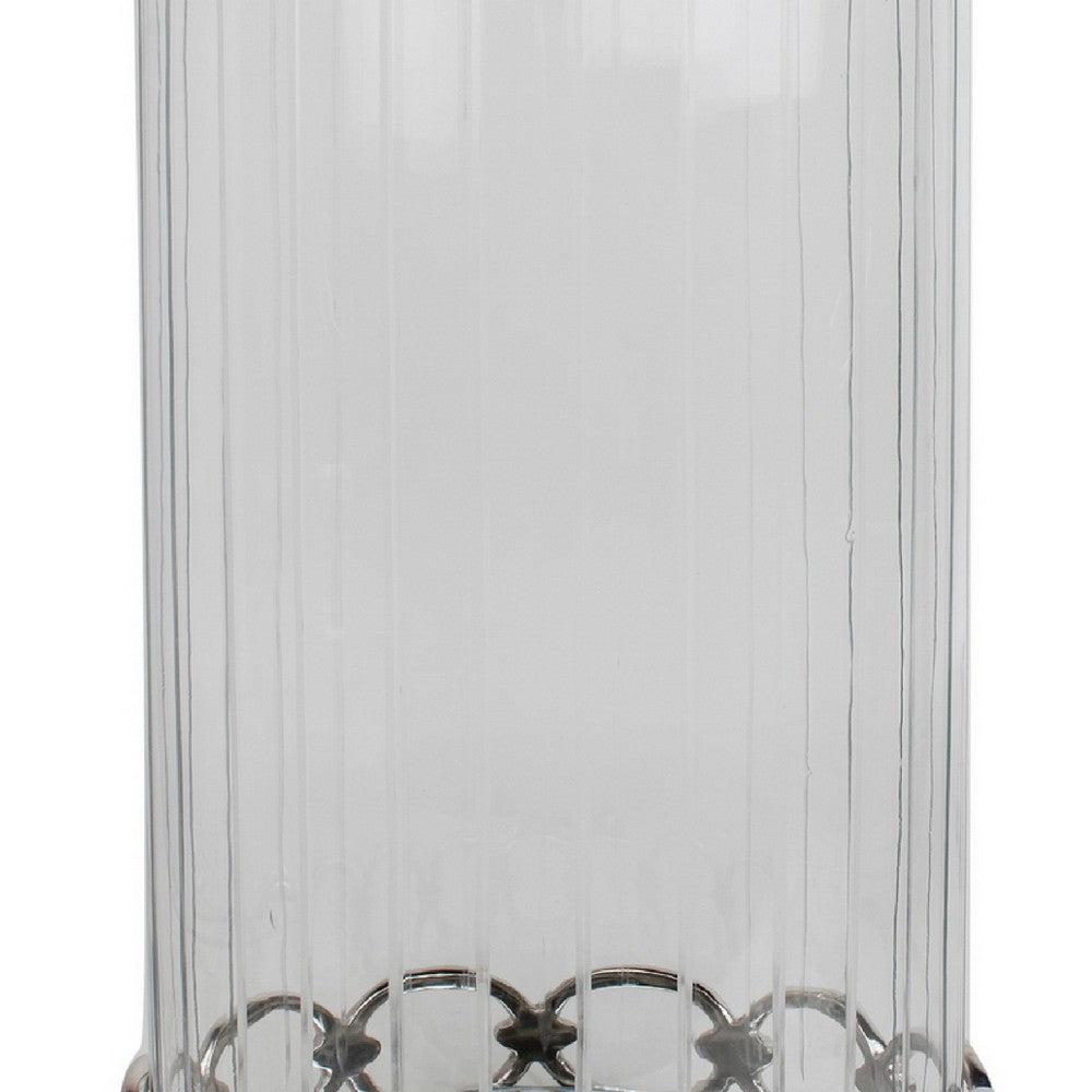 Vintage Candle Holder | Clear Glass Hurricane | 18" Silver Accent Rim