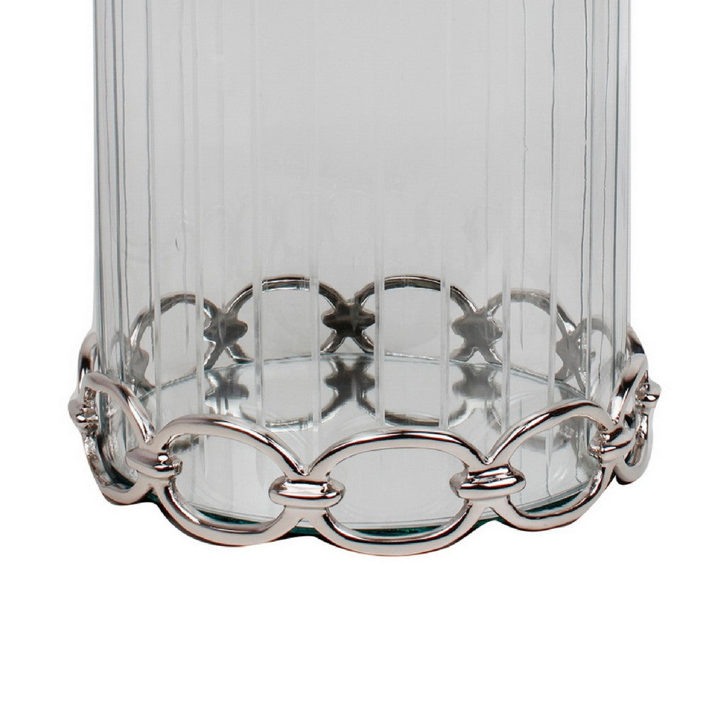 Vintage Candle Holder | Clear Glass Hurricane | 18" Silver Accent Rim