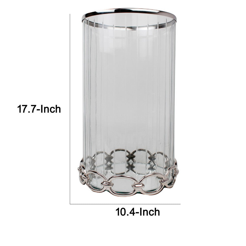 Vintage Candle Holder | Clear Glass Hurricane | 18" Silver Accent Rim