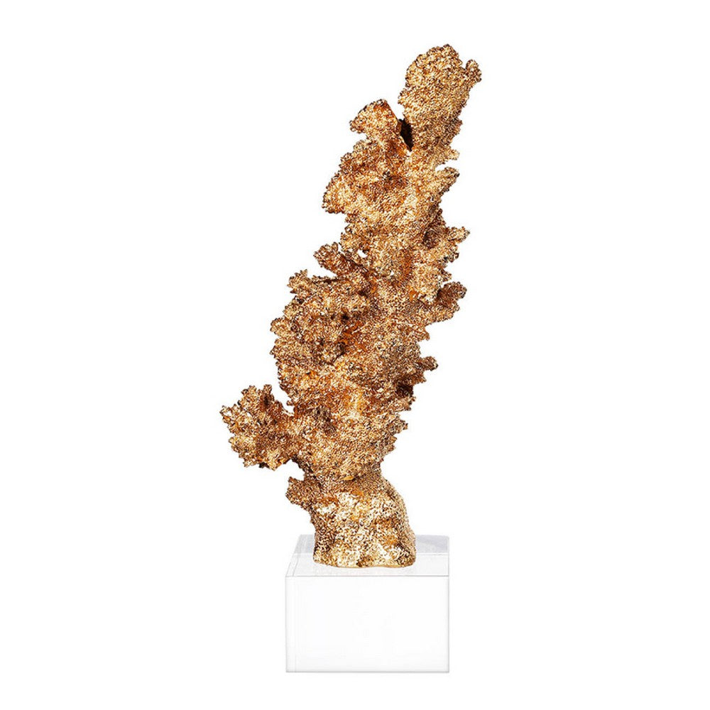 Coral Accent Tabletop Sculpture | Clear Glass Base | 13" Gold Resin