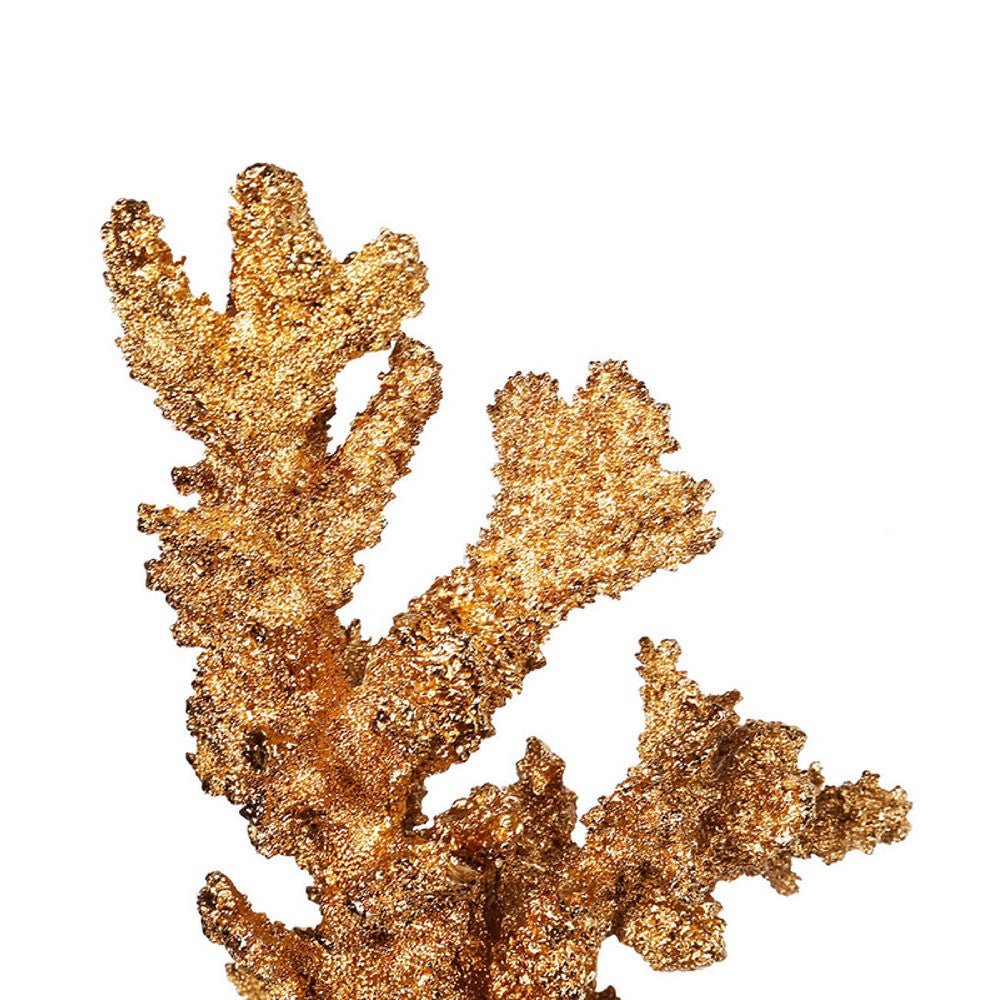 Coral Accent Tabletop Sculpture | Clear Glass Base | 13" Gold Resin