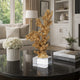 Coral Accent Tabletop Sculpture | Clear Glass Base | 13" Gold Resin