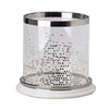 Gsy Decorative Candle Holder | Silver & White Patchwork | 7" Glass