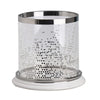 Gsy Decorative Candle Holder | Silver & White Patchwork | 7" Glass