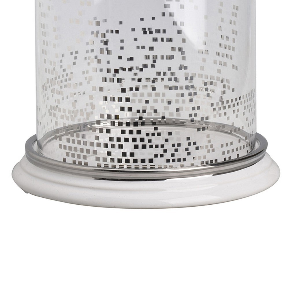 Gsy Decorative Candle Holder | Silver & White Patchwork | 7" Glass