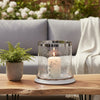 Gsy Decorative Candle Holder | Silver & White Patchwork | 7" Glass