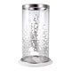 Gsy Decorative Candle Holder | Silver & White Patchwork | 12" Glass