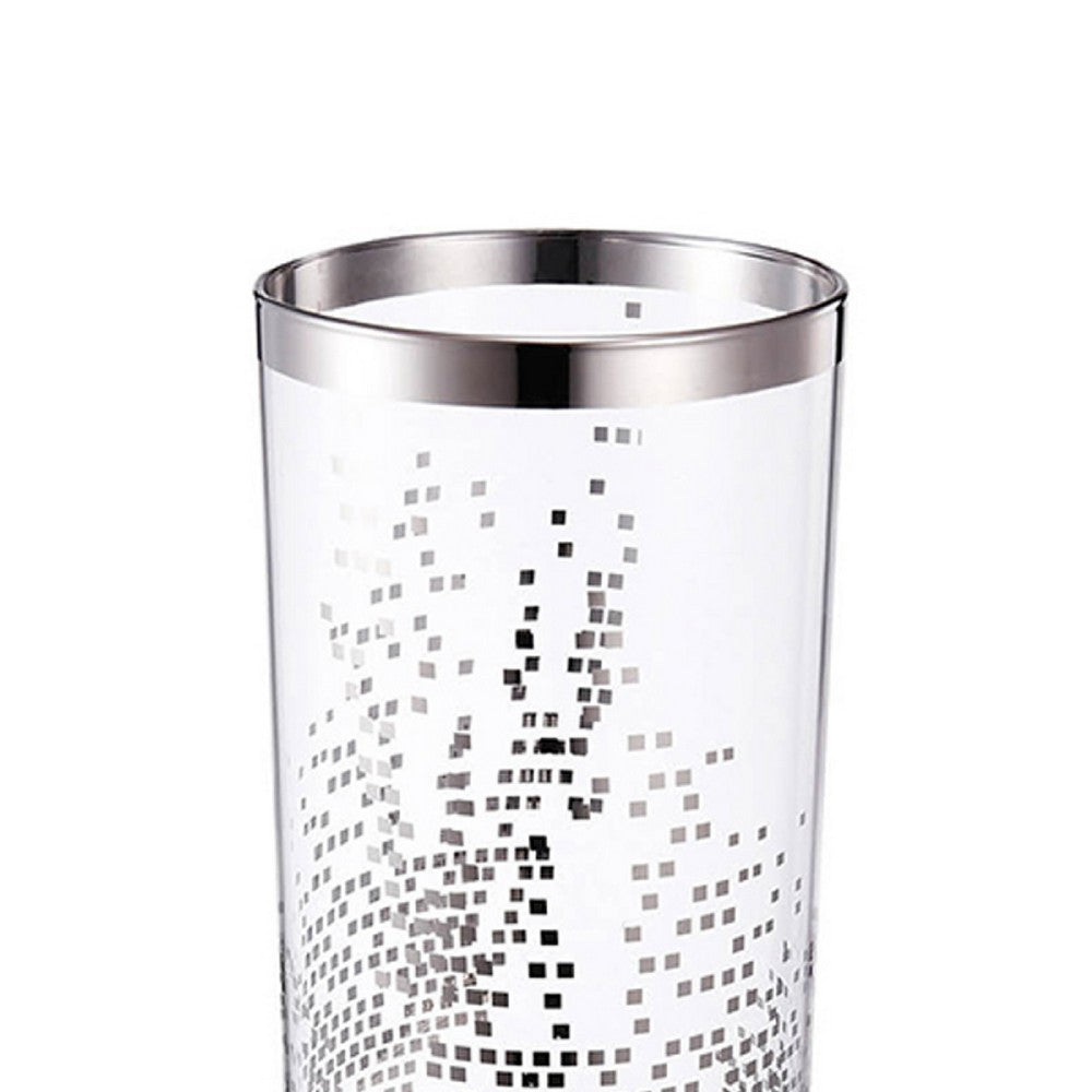 Gsy Decorative Candle Holder | Silver & White Patchwork | 12" Glass