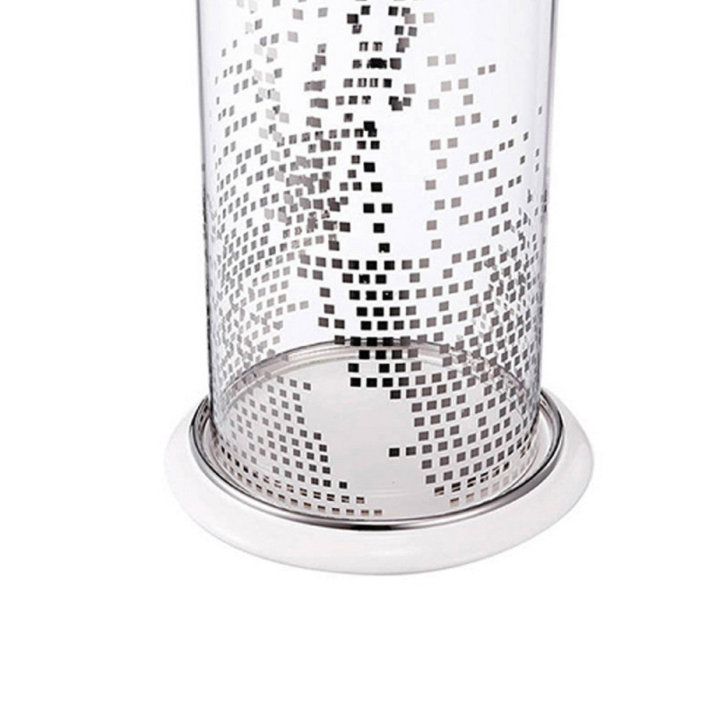 Gsy Decorative Candle Holder | Silver & White Patchwork | 12" Glass