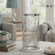 Gsy Decorative Candle Holder | Silver & White Patchwork | 12" Glass