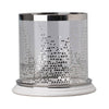 Gsy Decorative Candle Holder | Silver & White Patchwork | 10" Glass