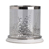 Gsy Decorative Candle Holder | Silver & White Patchwork | 10" Glass