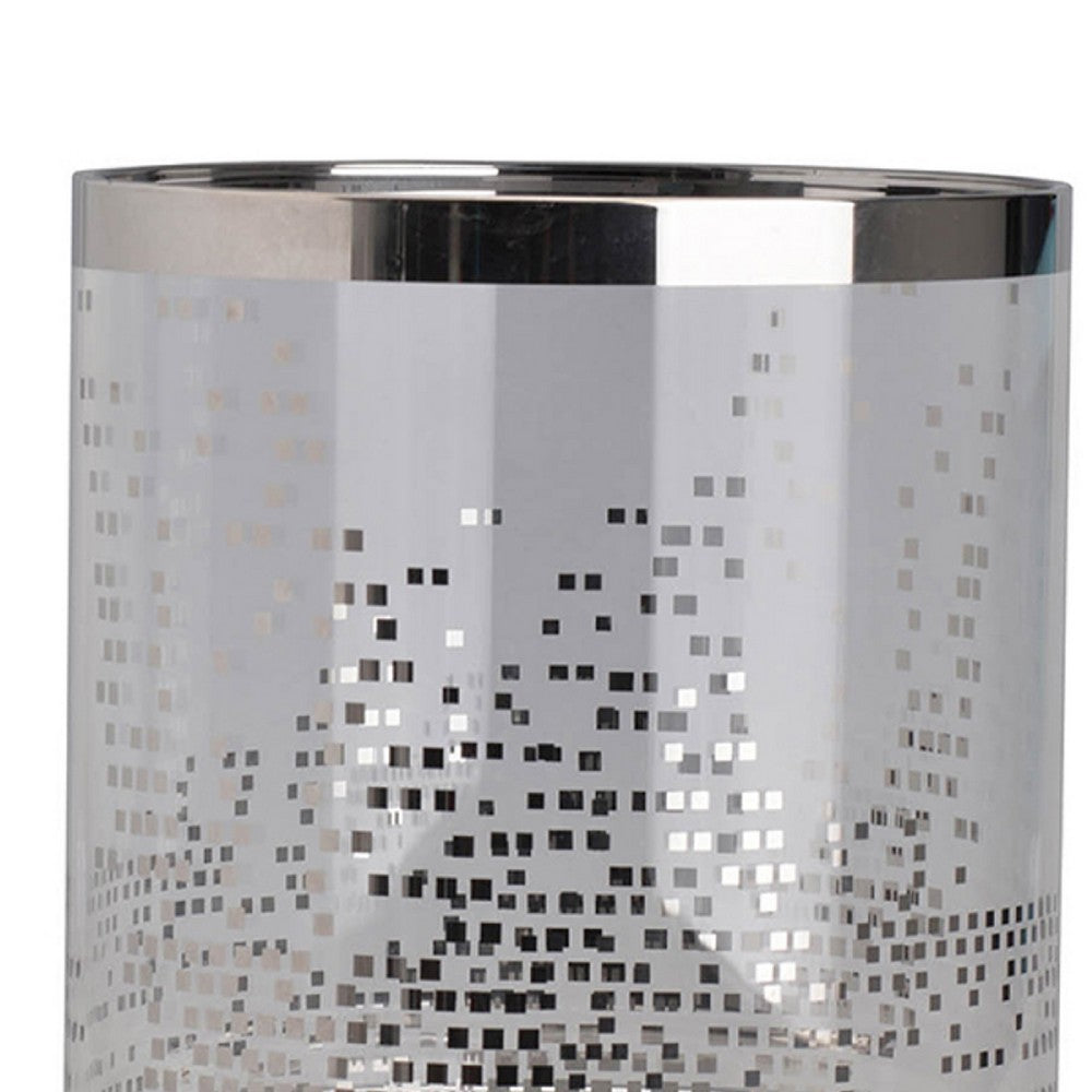Gsy Decorative Candle Holder | Silver & White Patchwork | 10" Glass