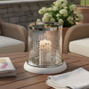 Gsy Decorative Candle Holder | Silver & White Patchwork | 10" Glass