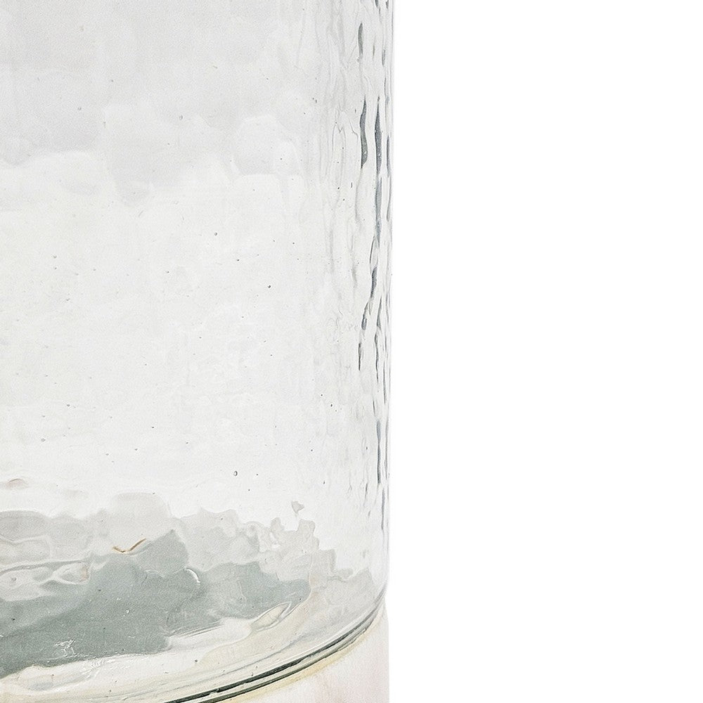 Candle Holder with Textured Glass Shade | White Coastal Stone Base | 8"