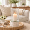 Candle Holder with Textured Glass Shade | White Coastal Stone Base | 8"