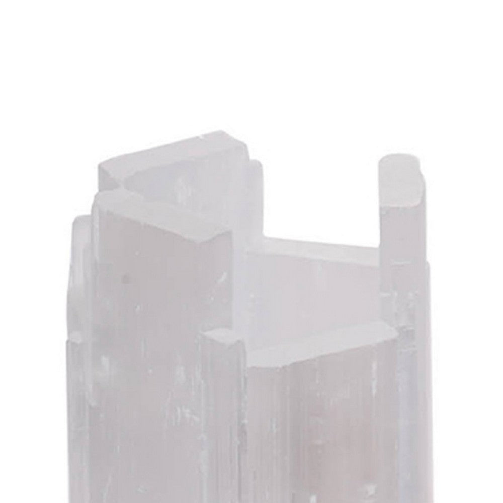 Decorative Candle Holder | Coastal White Selenite Stone | 8"