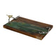 Teak Wood Serving Tray | Emerald Green Resin, Antique Gold Bird | 24"