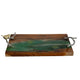 Teak Wood Serving Tray | Emerald Green Resin, Antique Gold Bird | 24"