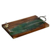 Teak Wood Serving Tray | Emerald Green Resin, Antique Gold Bird | 24"
