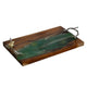 Teak Wood Serving Tray | Emerald Green Resin, Antique Gold Bird | 24"