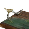 Teak Wood Serving Tray | Emerald Green Resin, Antique Gold Bird | 24"