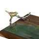 Teak Wood Serving Tray | Emerald Green Resin, Antique Gold Bird | 24"