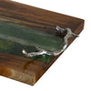 Teak Wood Serving Tray | Emerald Green Resin, Antique Gold Bird | 24"