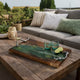 Teak Wood Serving Tray | Emerald Green Resin, Antique Gold Bird | 24"