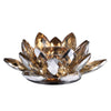 Decorative Candle Holder | Gold Amber Blooming Lotus Glass | 9"