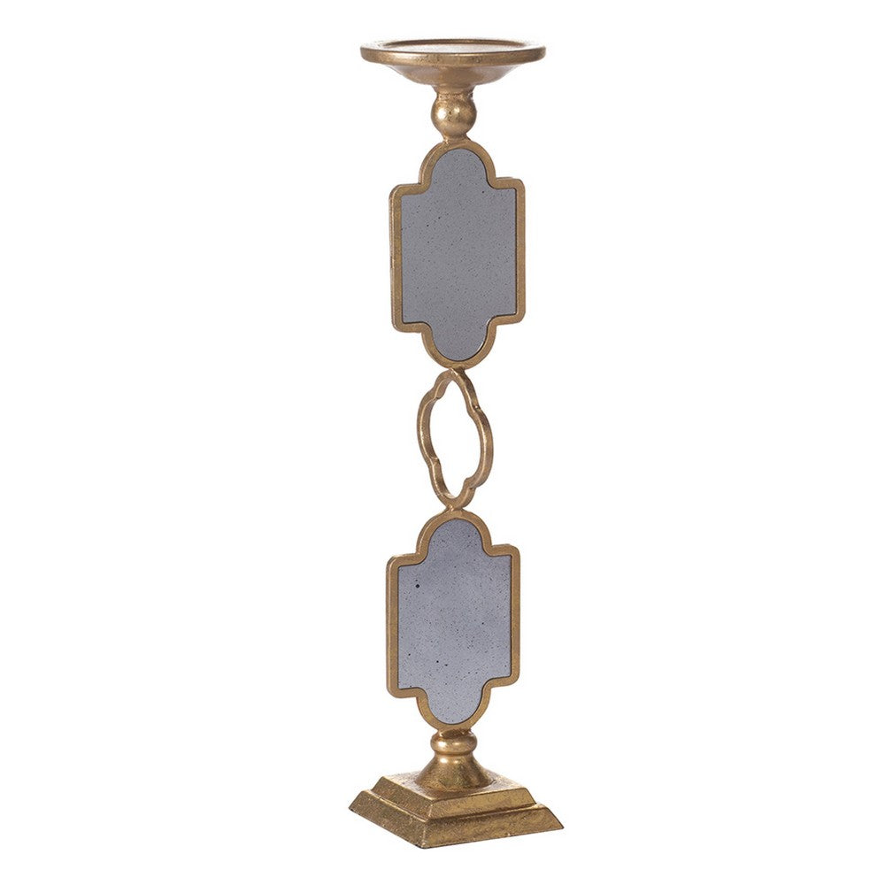 Candle Holders Set of 2 | 17" Gold Metal Frame | Mirrored Accent