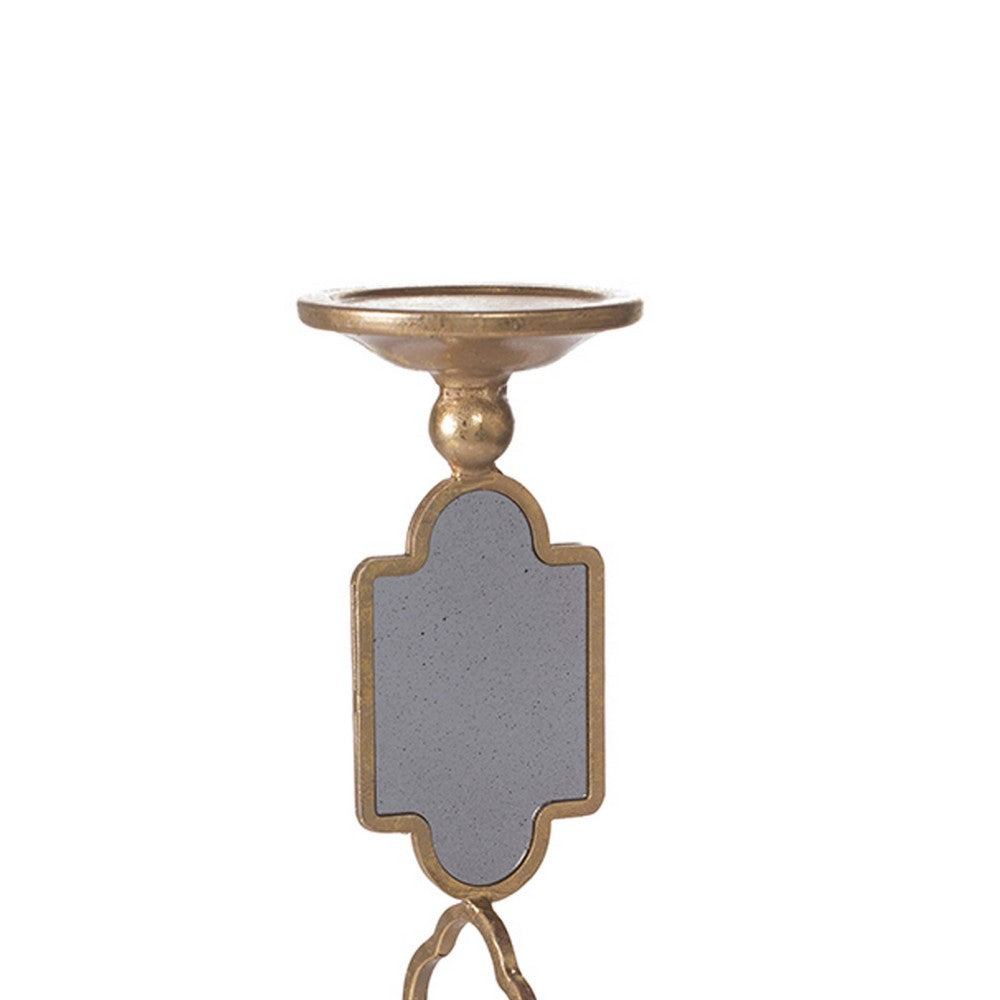 Candle Holders Set of 2 | 17" Gold Metal Frame | Mirrored Accent