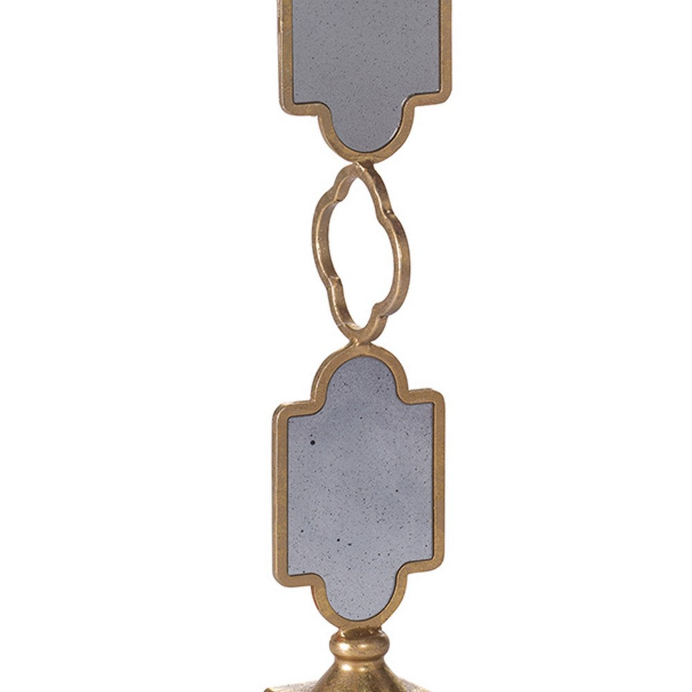 Candle Holders Set of 2 | 17" Gold Metal Frame | Mirrored Accent