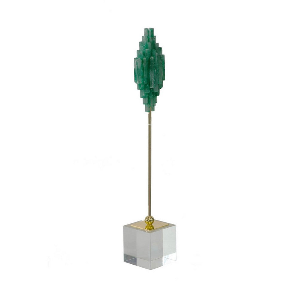 Decorative Sculpture | Clear Base | Green Marble Floating Jewel 19"