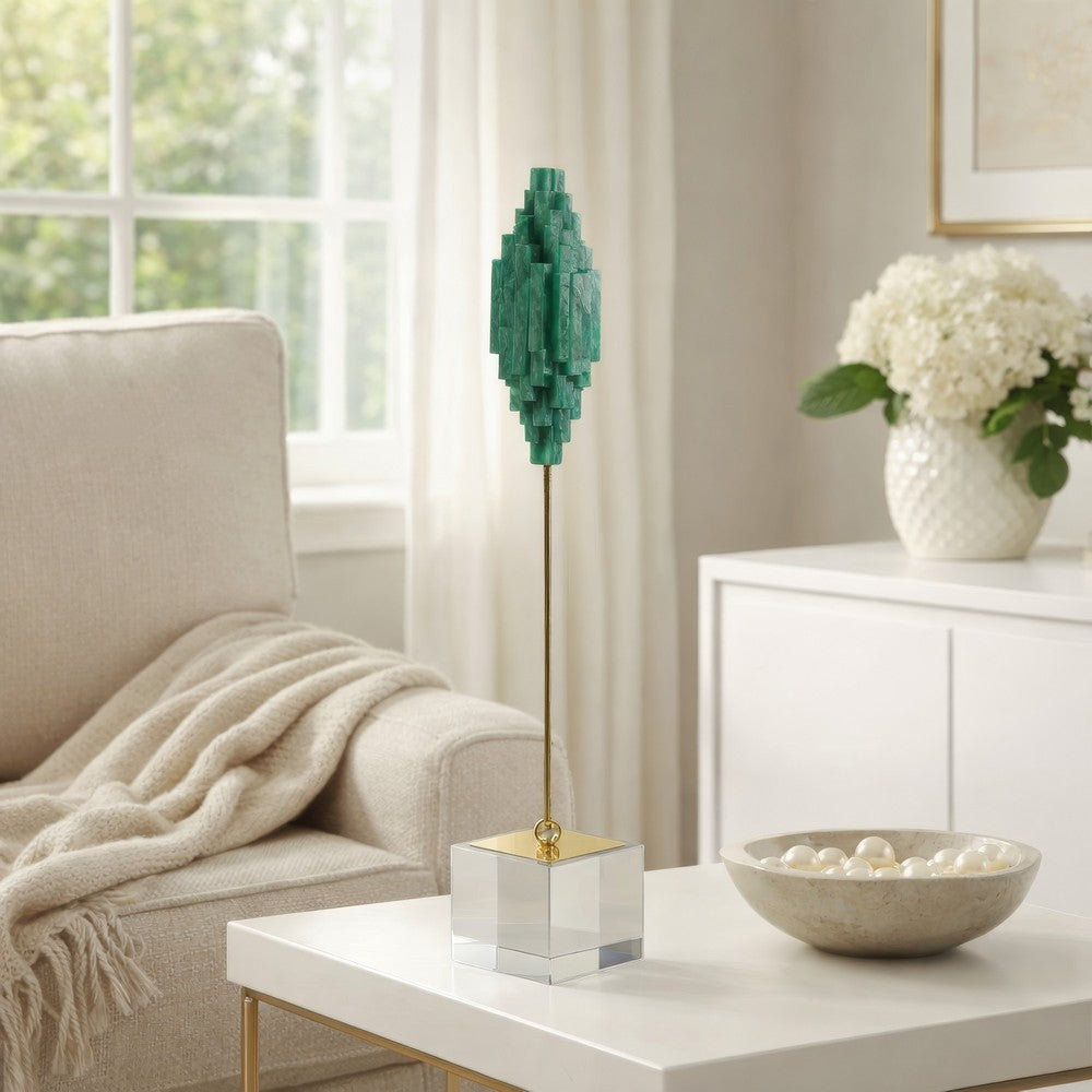 Decorative Sculpture | Clear Base | Green Marble Floating Jewel 19"