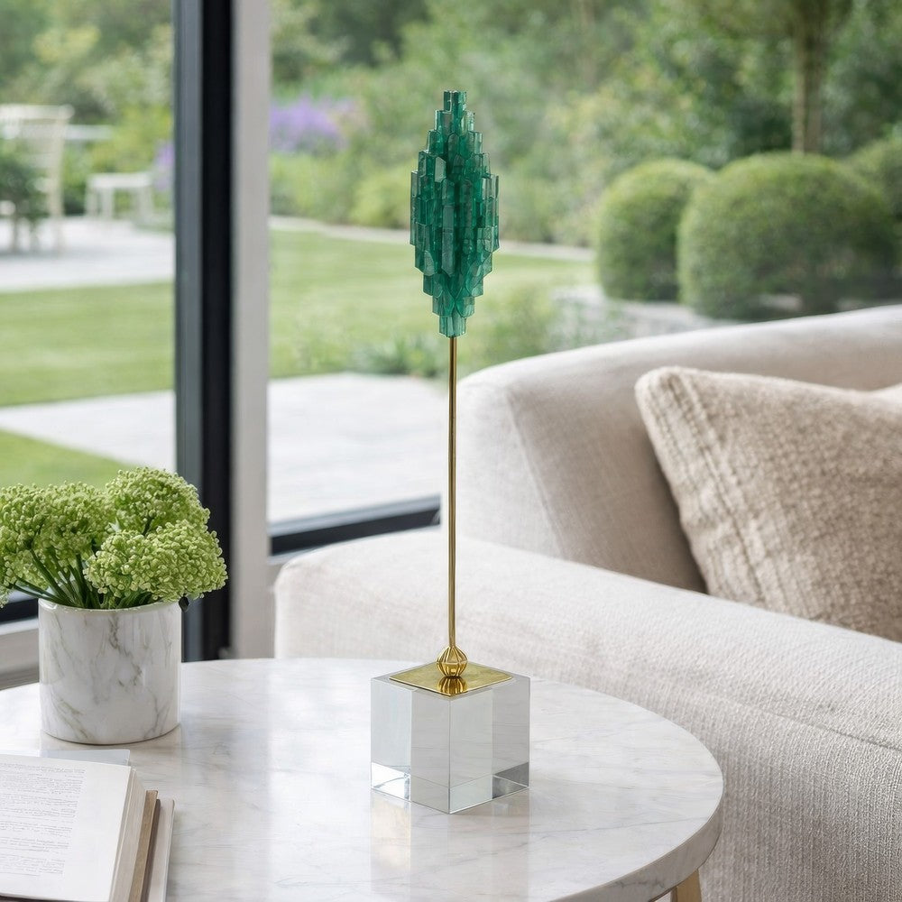 Decorative Sculpture | Clear Base | Green Marble Floating Jewel 19"