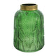 Dsy Floral Vase with Gold Rim | Embossed Fern Leaf | Green Glass 8"
