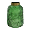 Dsy Floral Vase with Gold Rim | Embossed Fern Leaf | Green Glass 8"