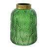 Dsy Floral Vase with Gold Rim | Embossed Fern Leaf | Green Glass 8"