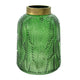 Dsy Floral Vase with Gold Rim | Embossed Fern Leaf | Green Glass 8"